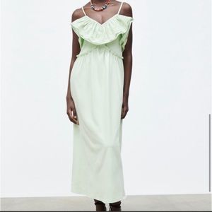 NWT Zara cotton knit embroidered green midi dress Size L